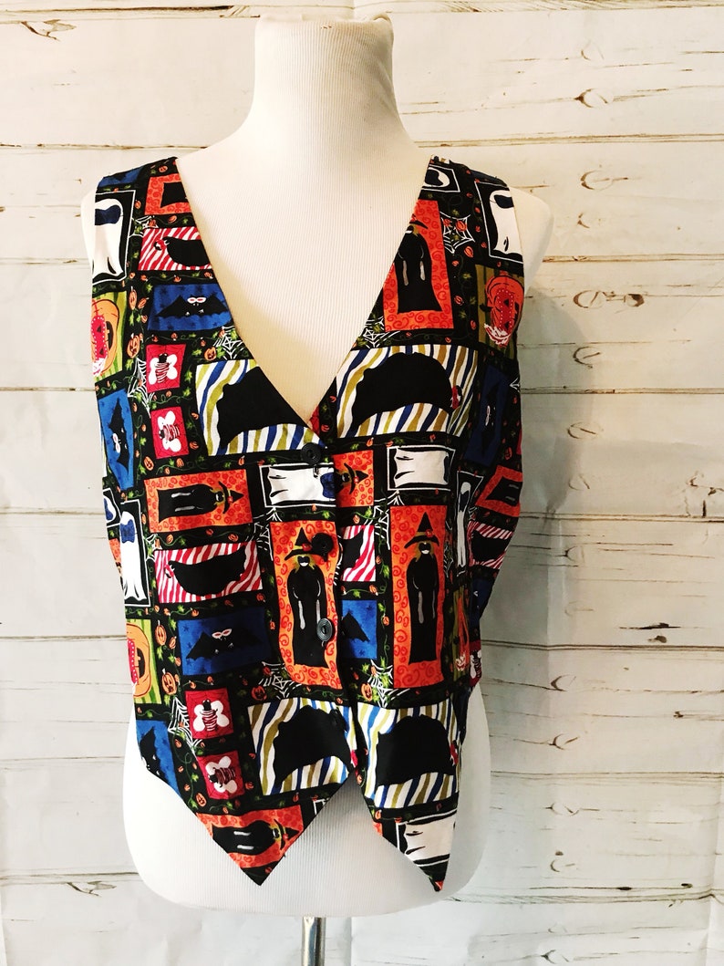 Vintage 80s 90s Ghosts Goblins and Witches Halloween Vest Size M Women/'s Clothing Costumes