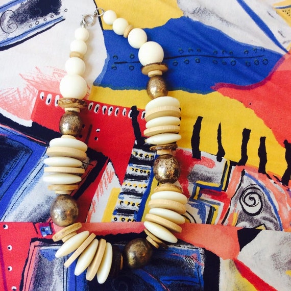 Vintage 1990's Large Retro Chunky Beaded Necklace… - image 1