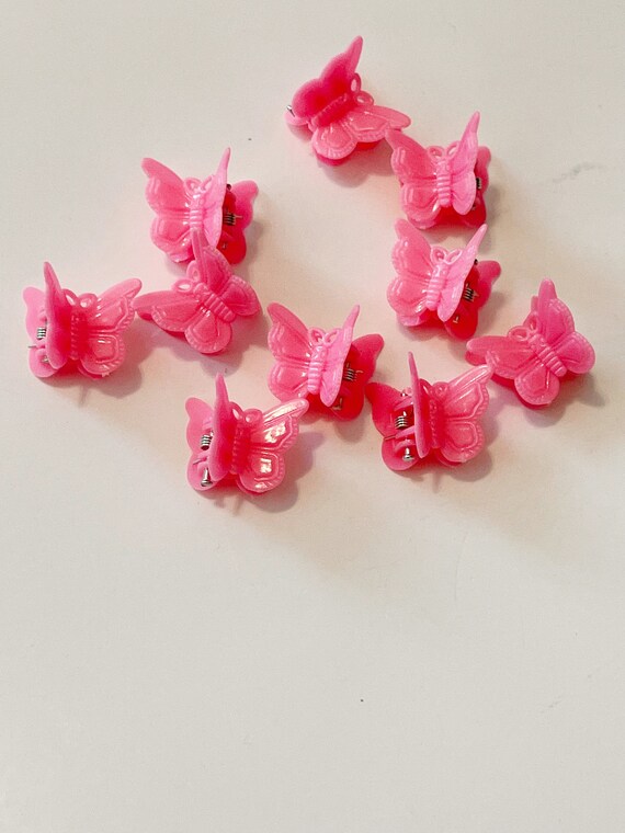 90s Style Light Neon Pink Butterfly Clips Mini Bu… - image 5