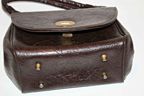 Vintage Dark Brown Faux Leather 1960's Handbag Pu… - image 5