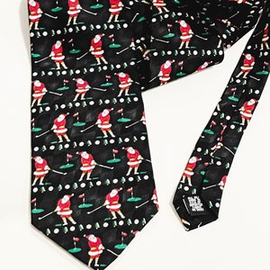 Vintage Santa Golf Tie Christmas Hallmark holiday Tradition Men&#39;s Necktie Suit Accessory Santa Novelty Tie Ugly Christmas Party Vtg Hallmark