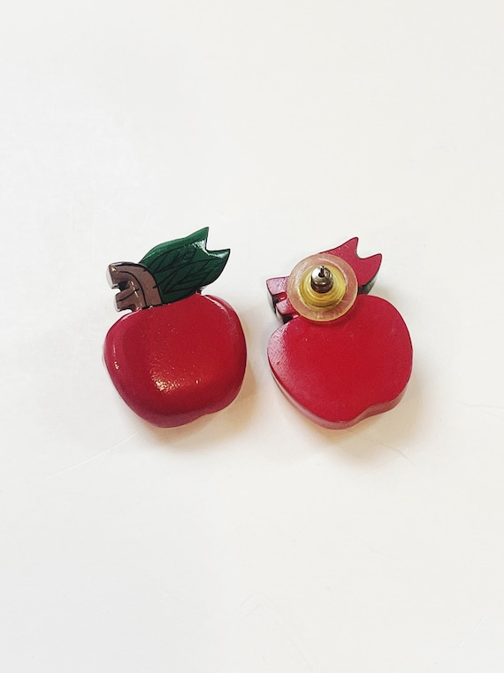 Red Apple Earrings Vintage Earrings Large Button … - image 2
