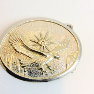 Vintage Silver-tone Eagle Belt Buckle, Eagle Star Oval Metal Silver Belt Buckle, Flying Eagle Silver Belt Buckle