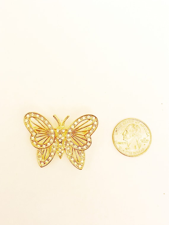ROMAN Rhinestone & Gold Butterfly Pin Vintage Pin… - image 5