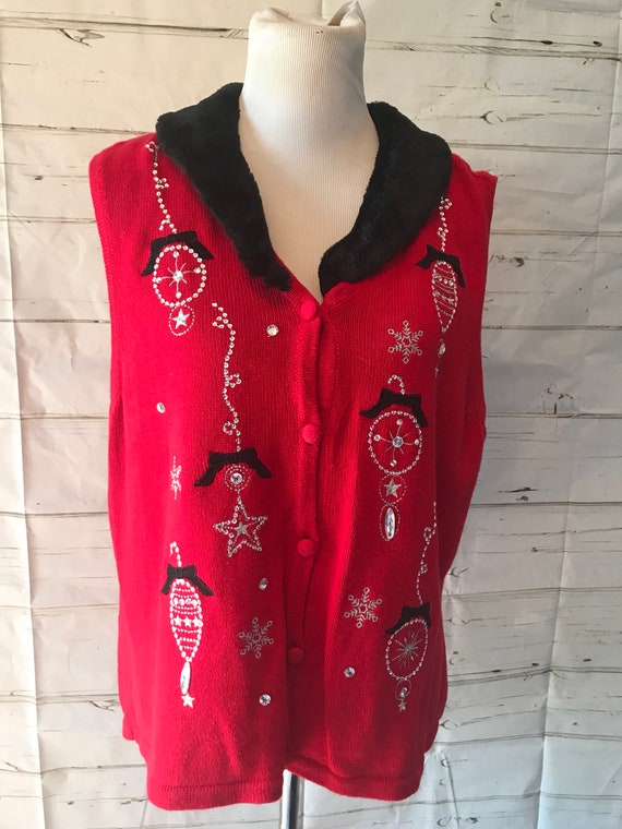 Vintage 80s 90s Christmas Sweater Vest Holiday Or… - image 3