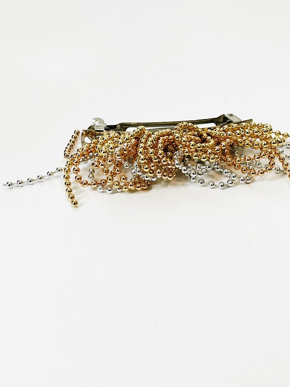 Vintage 1980s Gold Hair Clip Beaded Gold and Silv… - image 3