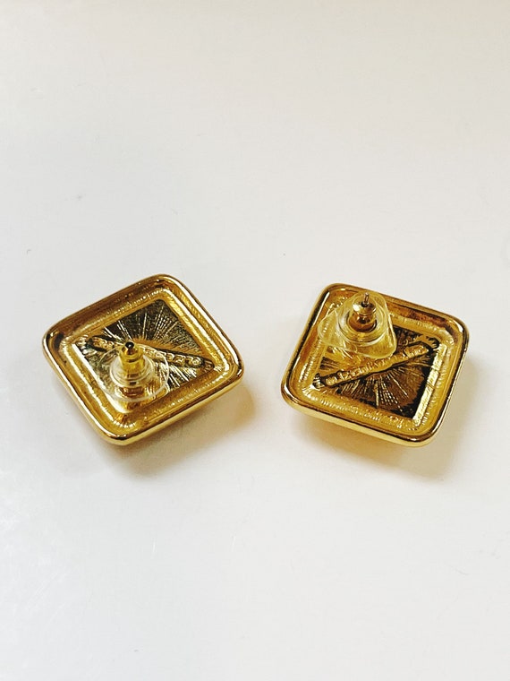 Vintage Liz Claiborne Earrings Square Gold Tone F… - image 2