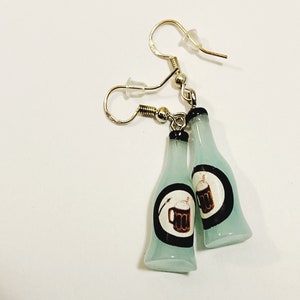 Blue Soda Bottle Glow Statement Earrings Wire Hoop Dangle Drop Resin Kawaii Pop Pierced Earrings Drink Costume Jewelry