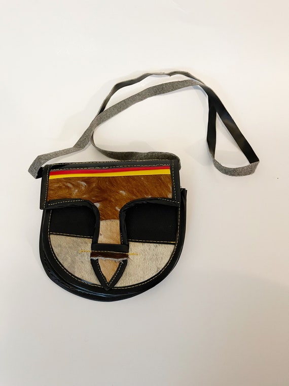 Vintage Faux Cowhide Shoulder Bag Black Purse Han… - image 6