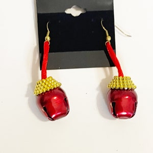 Jingle Bell Earrings Christmas Dangle Earrings Holiday Earrings Vintage Earrings Hook Earrings Holiday Jewelry Red Bell Earrings