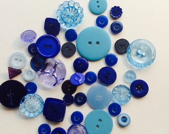 Lot De 6 Boutons Vintage 22mm - Bleu Et Chromé - Plastique - Occasion - Fabriqué En France