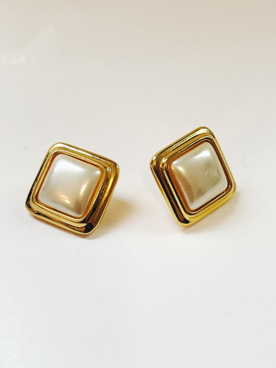 Vintage Liz Claiborne Earrings Square Gold Tone F… - image 9