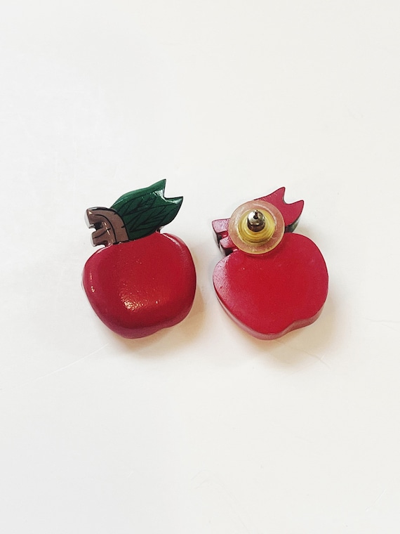 Red Apple Earrings Vintage Earrings Large Button … - image 3