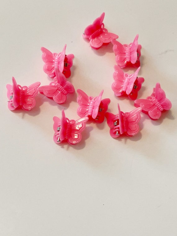 90s Style Light Neon Pink Butterfly Clips Mini Bu… - image 9