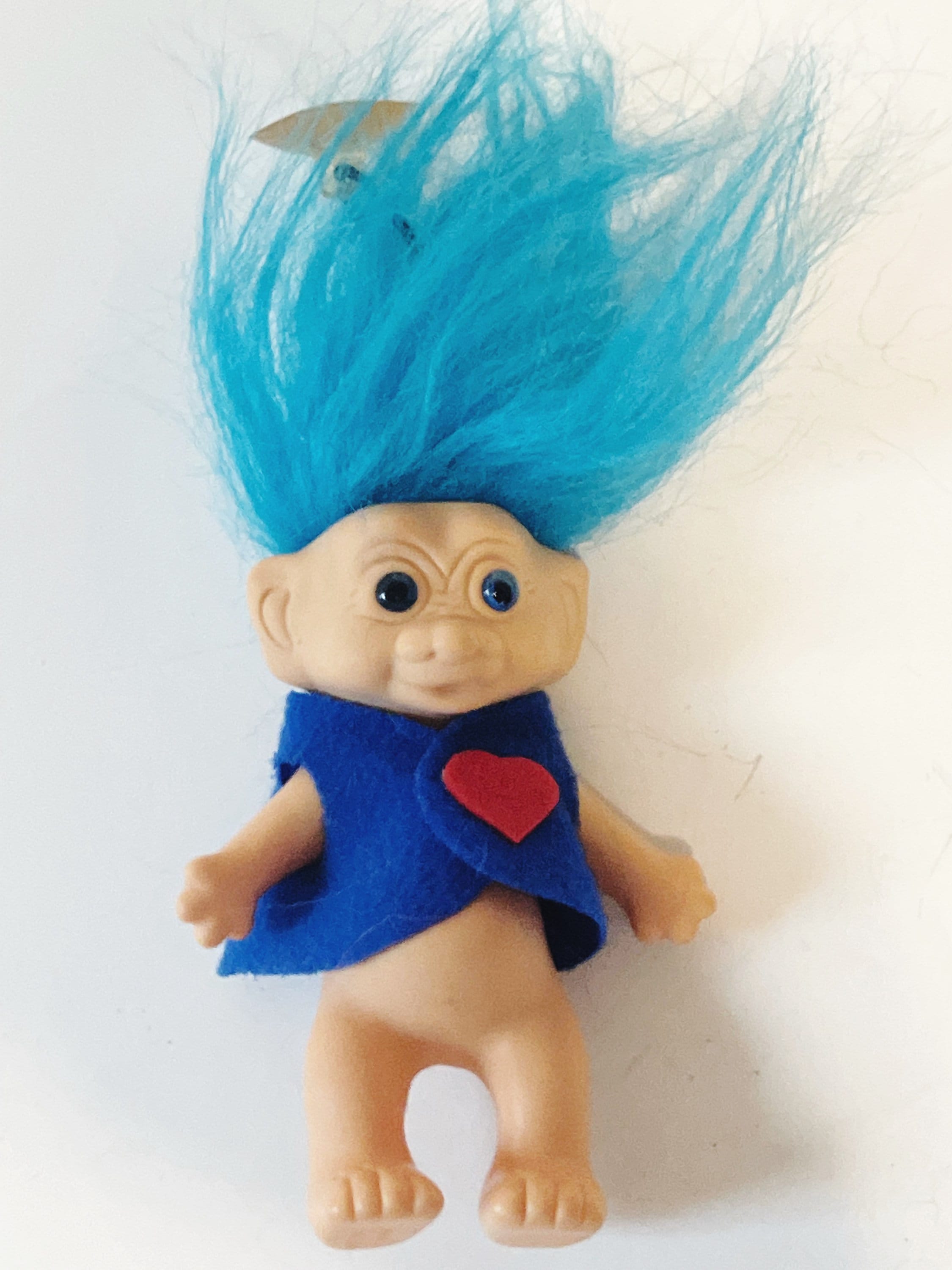 ヴィンテージ エース ノベルティ トロール人形：青い髪、ラブハート
