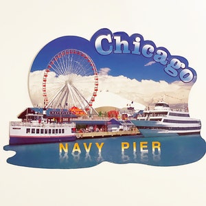 Navy Pier Chicago Carte postale Cartes postales souvenirs Vtg Carte postale Courrier Affranchissement Chicago Illinois Carte de voyageRétro Papeterie Grande Roue
