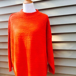 Vintage 80er Chunky RotEr Pullover Damen Strick Azteken Print Abstrakt Crew Neck Hässlicher Weihnachtspullover
