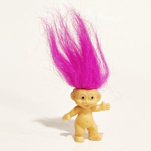 Vintage Mini Troll Doll with Magenta Hair 1990s Small Troll Figure | Retro Collectible Toy Vintage Troll Doll
