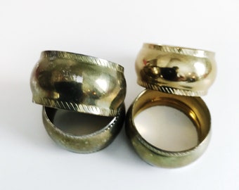 Vintage Carnat Brass Napkin Rings Round Ridged Napkin Holders Rustic Tableware 80s Set of 4