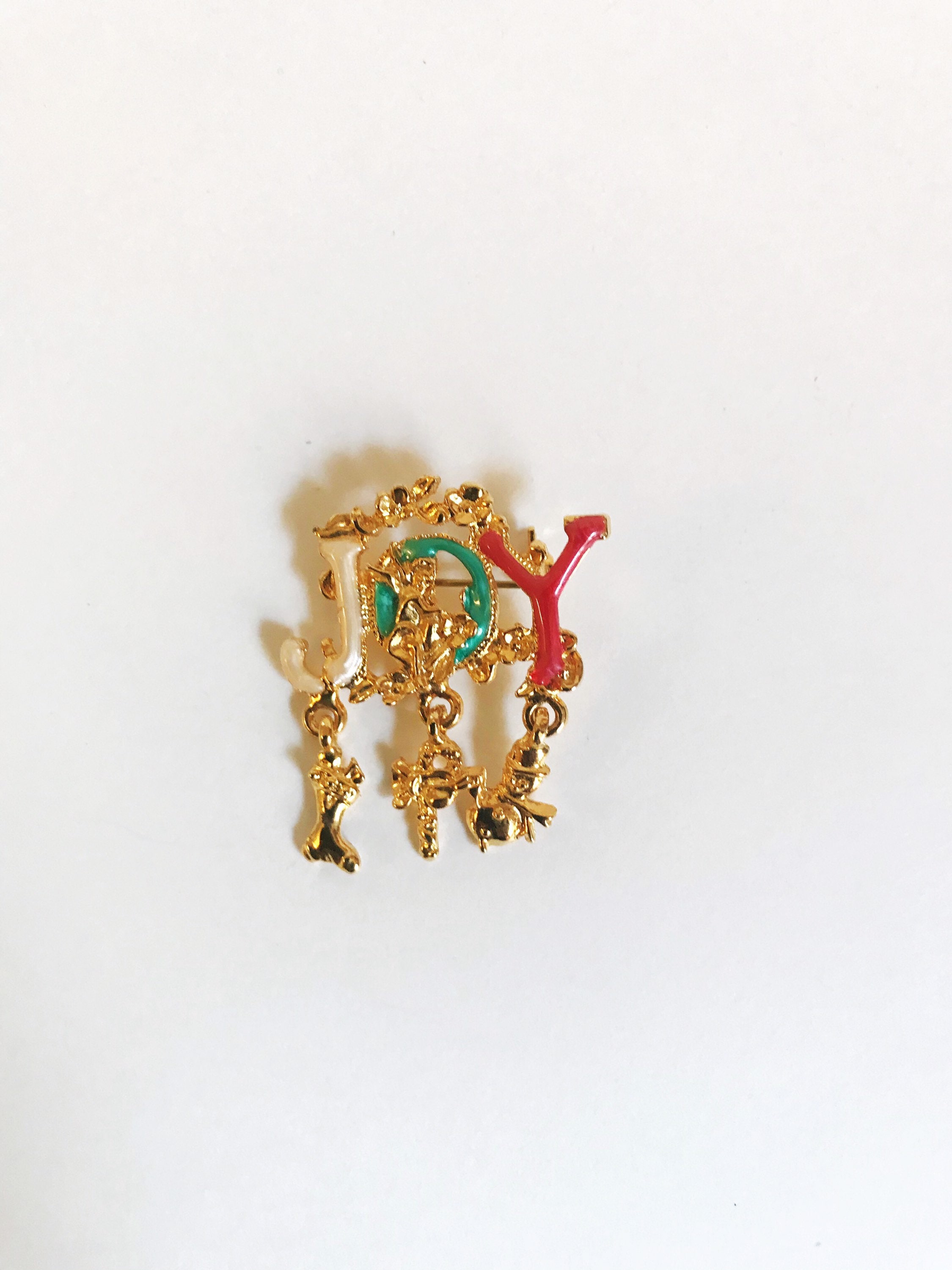 Vintage Joy Christmas Brooch Pin With Dangling Charms Angel Etsy UK