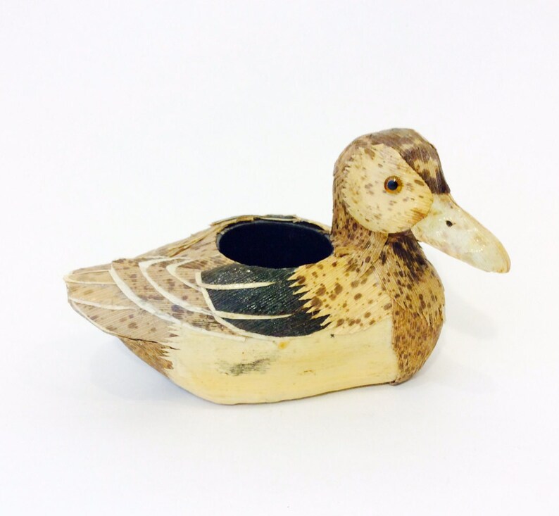 Vintage Duck Decoy Candle Holder Handmade Corn Husk Duck Etsy