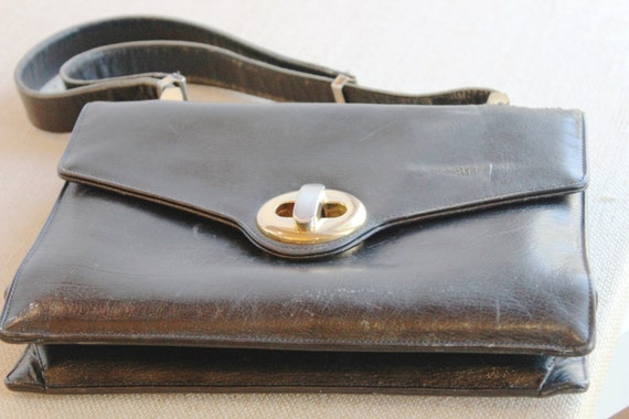 Vintage 1950 Early Koret Genuine Black Leather Purse Expandable Strap Retro Handbag 50 s Small Purses Top Handle Bags Designers Purse