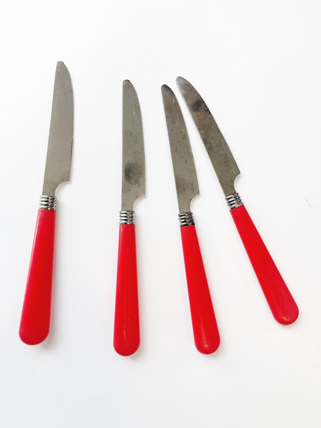 Vintage Red Lucite Handle Butter Knife Set of 4 Retro Knives Stainless