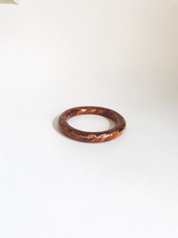 Vintage Amber Tubular Marble Bangle Brown Lucite … - image 4