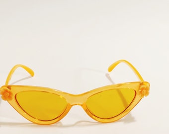 Orange Retro Cateye Sunglasses: Hand-Embellished Groovy Eyewear
