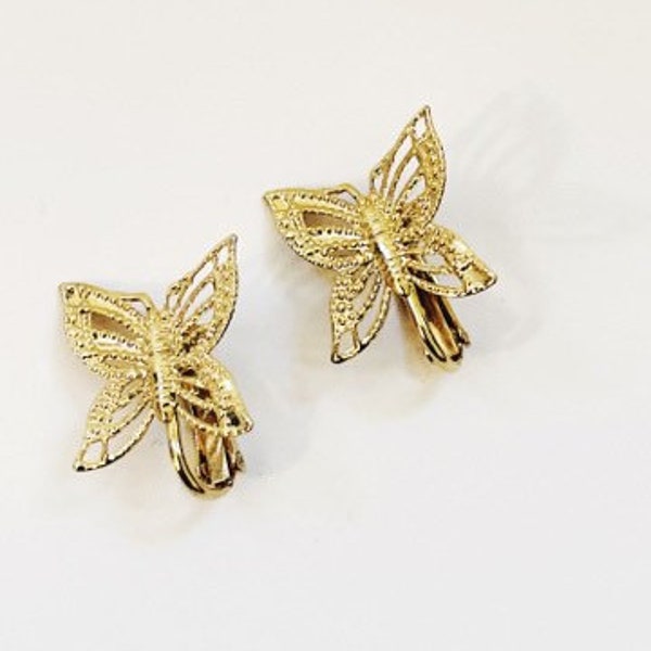 Vintage Gold Tone Filigree Butterfly Clip-ons Earrings 1990s 1980s Girls Retro Butterflies Clip Ons Earrings Vtg Jewelry Retro Urban Glam