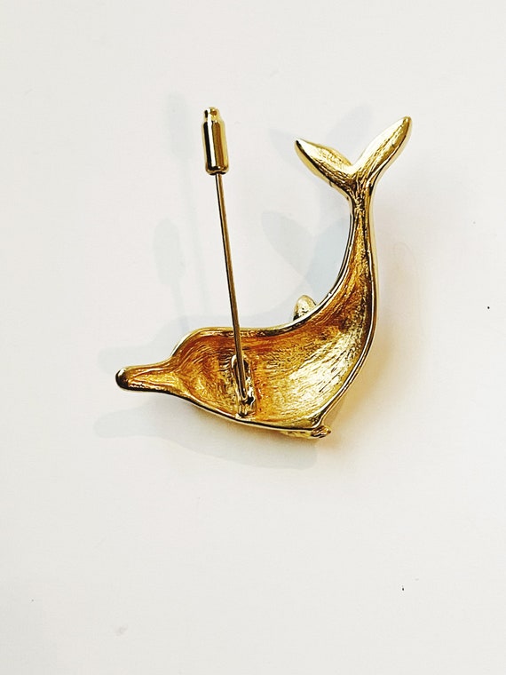 Kenneth Jay Lane Vintage Dolphin Pin: Black Ename… - image 5