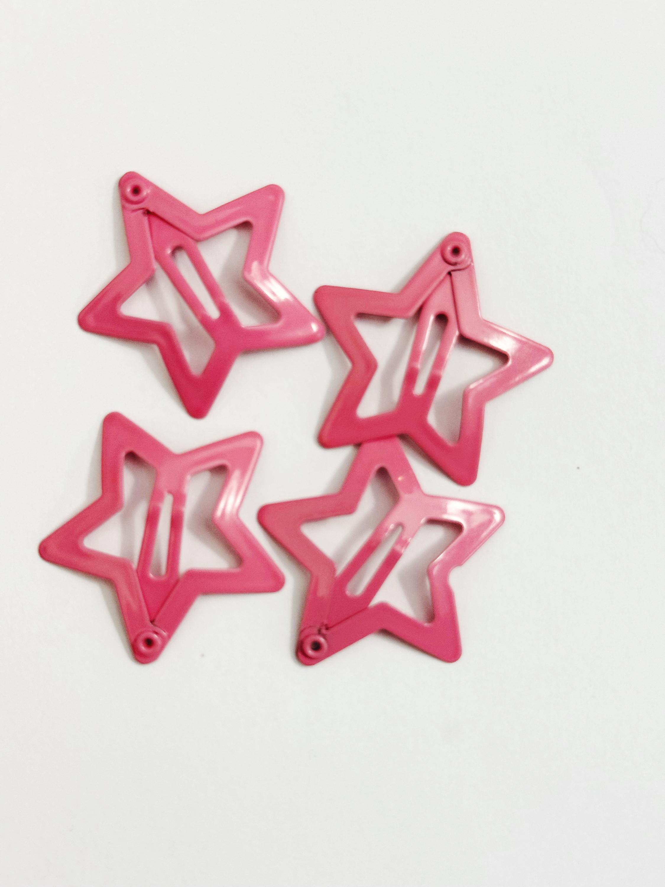 Pink Star Hair Clips - Set of 4 Metal Barrettes - Y2K Accessories