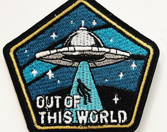 Toppa UFO con rapimento alieno: applicazione termoadesiva ricamata (3 pollici) Toppa termoadesiva fai da te per giacche, borse, pantaloni e altro