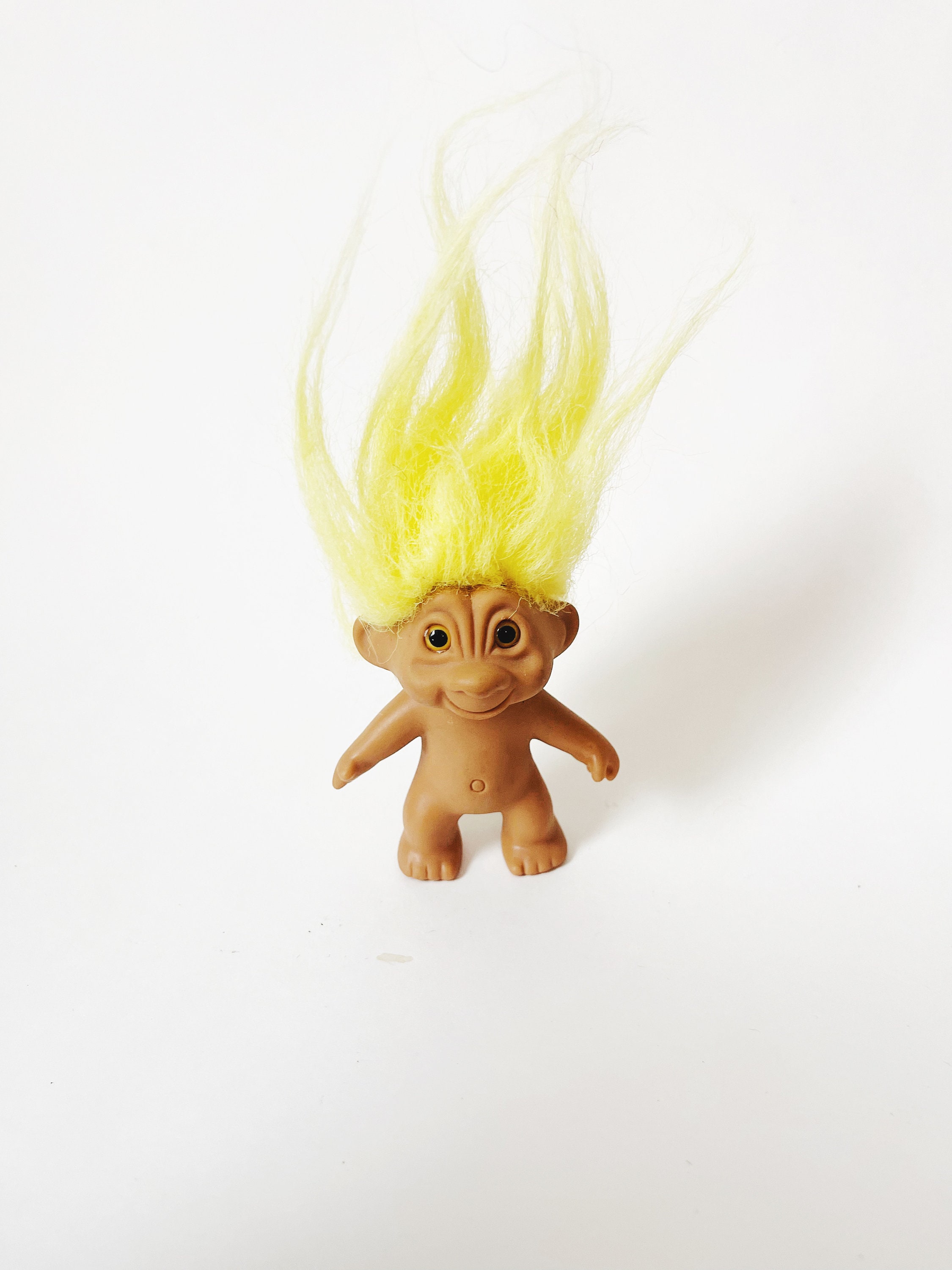 1990年代のヴィンテージネオンイエローヘアのトロール人形：レトロな