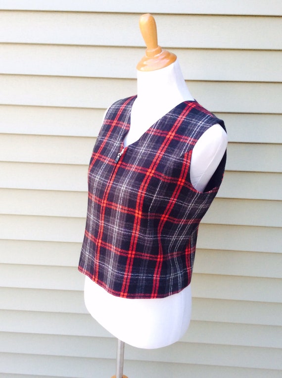 Vintage Plaid Zip-up Vest: Red, Gray & Black - Petite Size 6 - Etsy