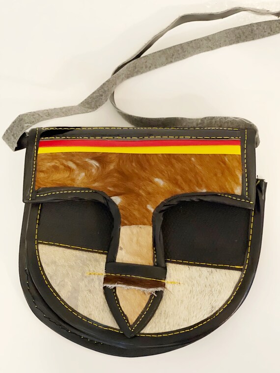 Vintage Faux Cowhide Shoulder Bag Black Purse Han… - image 9