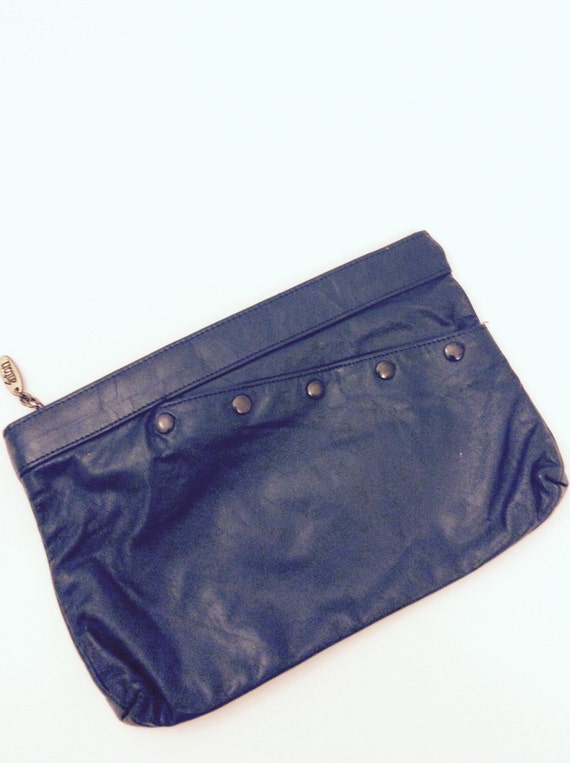 Vintage Anton Leather Navy Blue Purse Clutch Midn… - image 2