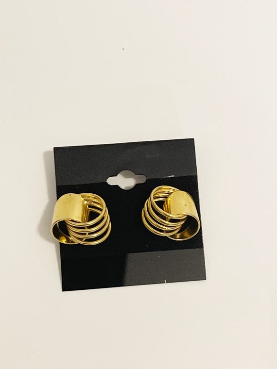 Vintage 1990s Gold Tone Circles Earrings Retro St… - image 9