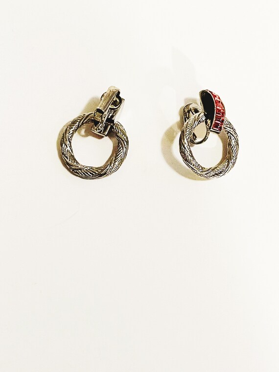 Pink Rhinestone Earrings Clip on earrings silver … - image 3
