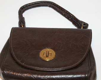 Vintage Dark Brown Faux Leather 1960's Handbag Purse Textured Top Handle Purses Mod Style Retro 60's Ladies Accessories Dark Brown Handbags