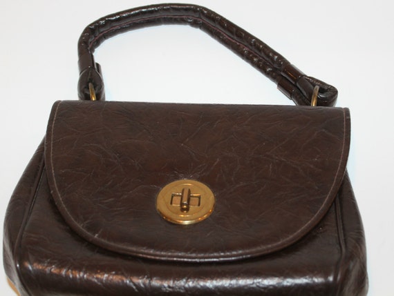 Vintage Dark Brown Faux Leather 1960's Handbag Pu… - image 1