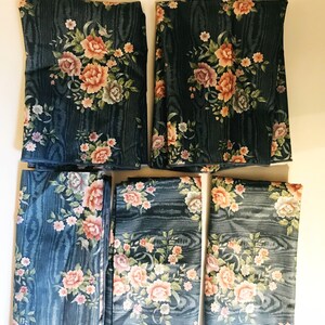 Vintage Blue Pink Floral Linen Napkins Square Cloth Flower Napkins Set of 5 Table Linens Dining Kitchen Table Decor Eco Friendly