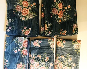 Vintage Blue Pink Floral Linen Napkins Square Cloth Flower Napkins Set of 5 Table Linens Dining Kitchen Table Decor Eco Friendly