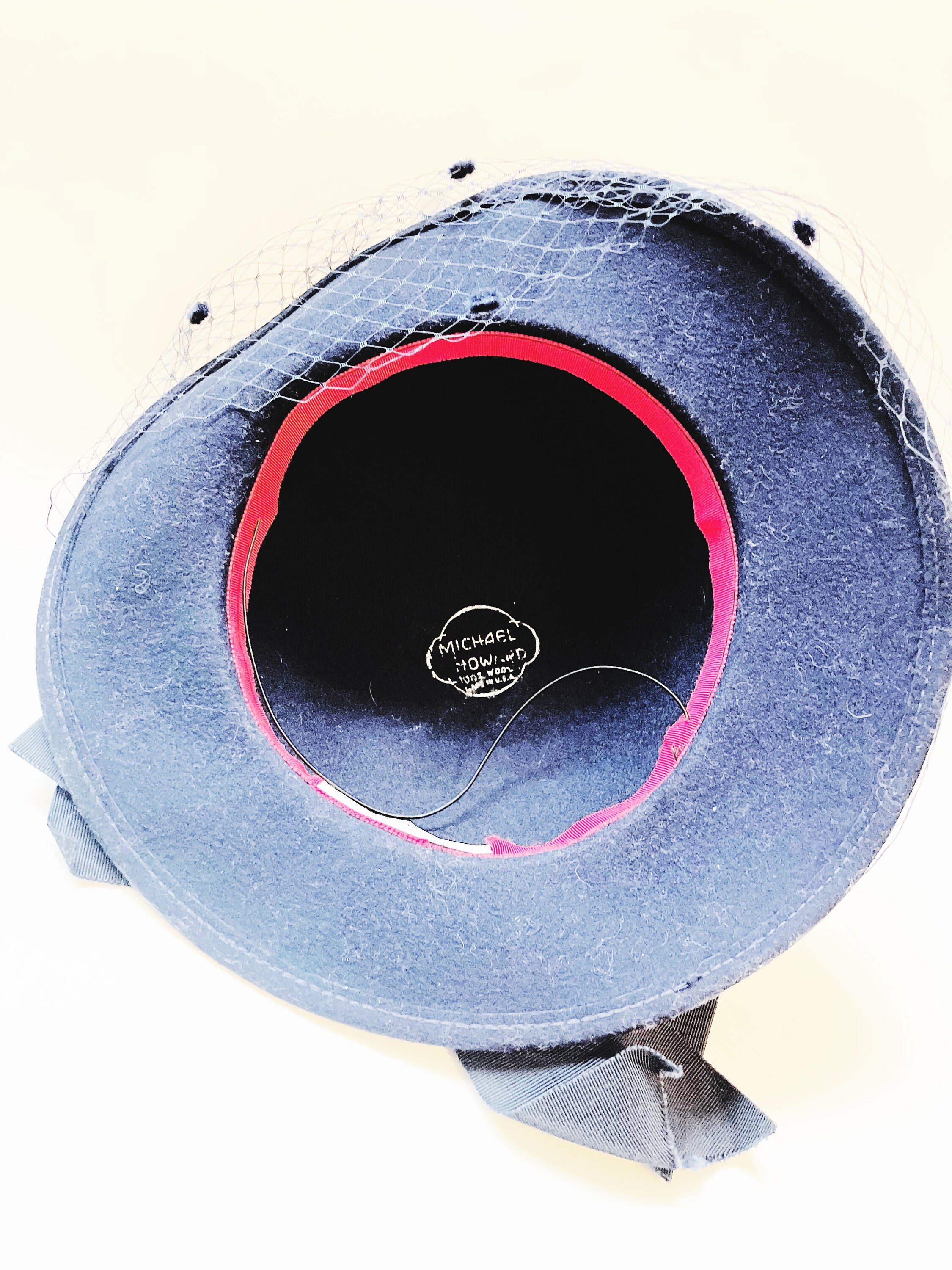 Vintage Navy Blue Velvet Hat: 1950s Style Wide Brim With 
