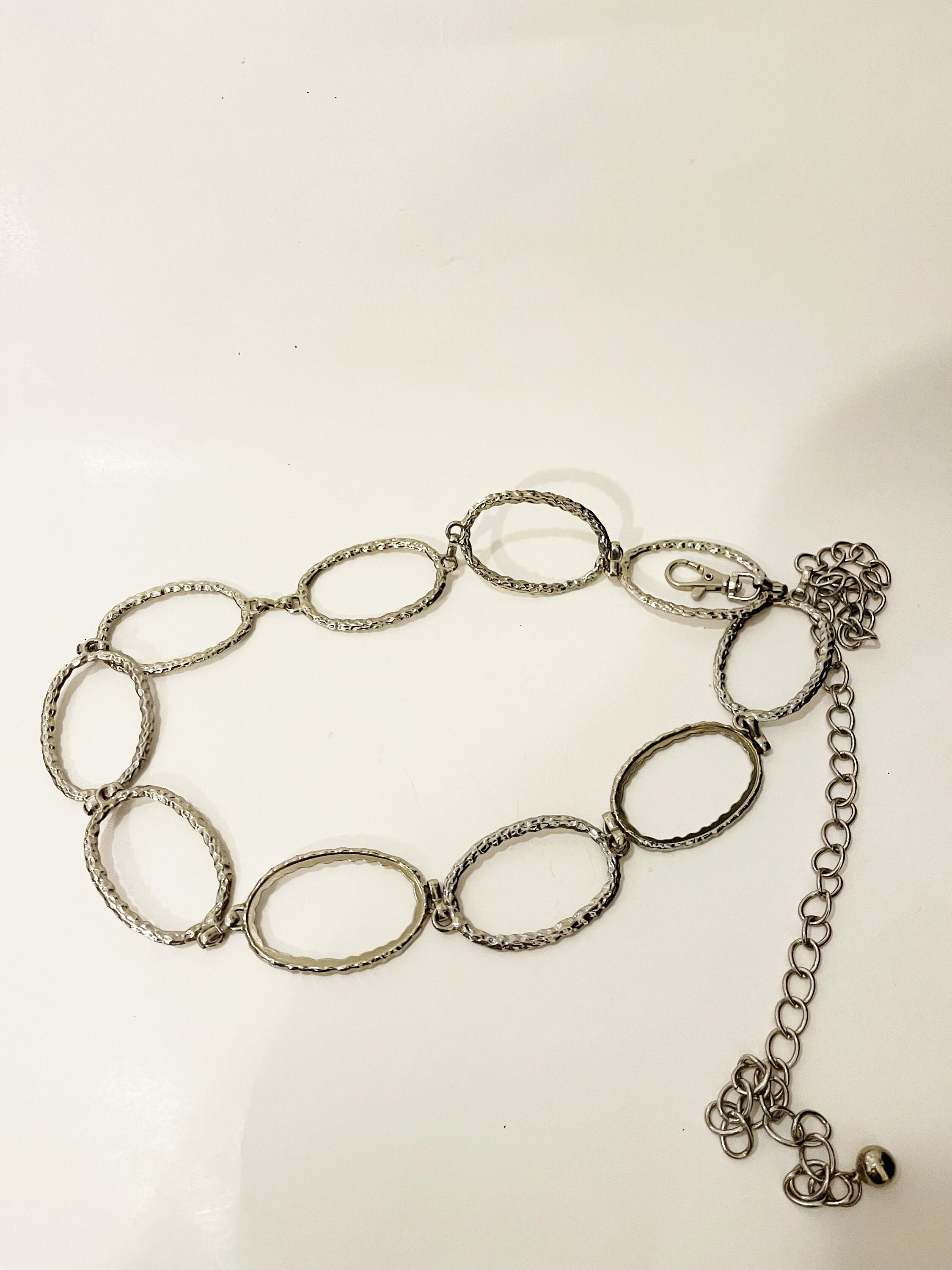 Vintage 1980s Silver-Tone Oval Link Statement Belt With Textured & Smooth Finish 1950s jeweled studded western motorcycle belt 36”-41” waist  main image 4