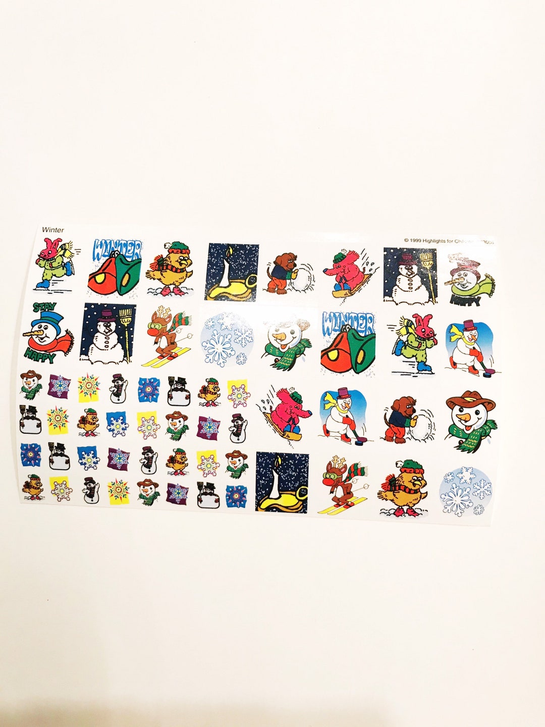 Vintage 1999 Winter Stickers: Snowman, Reindeer, and Snowflakes - Etsy