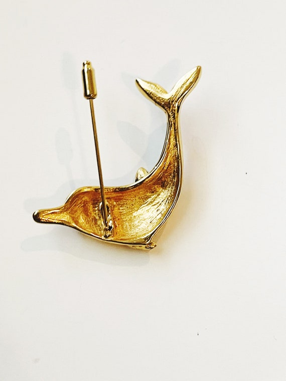 Kenneth Jay Lane Vintage Dolphin Pin: Black Ename… - image 4