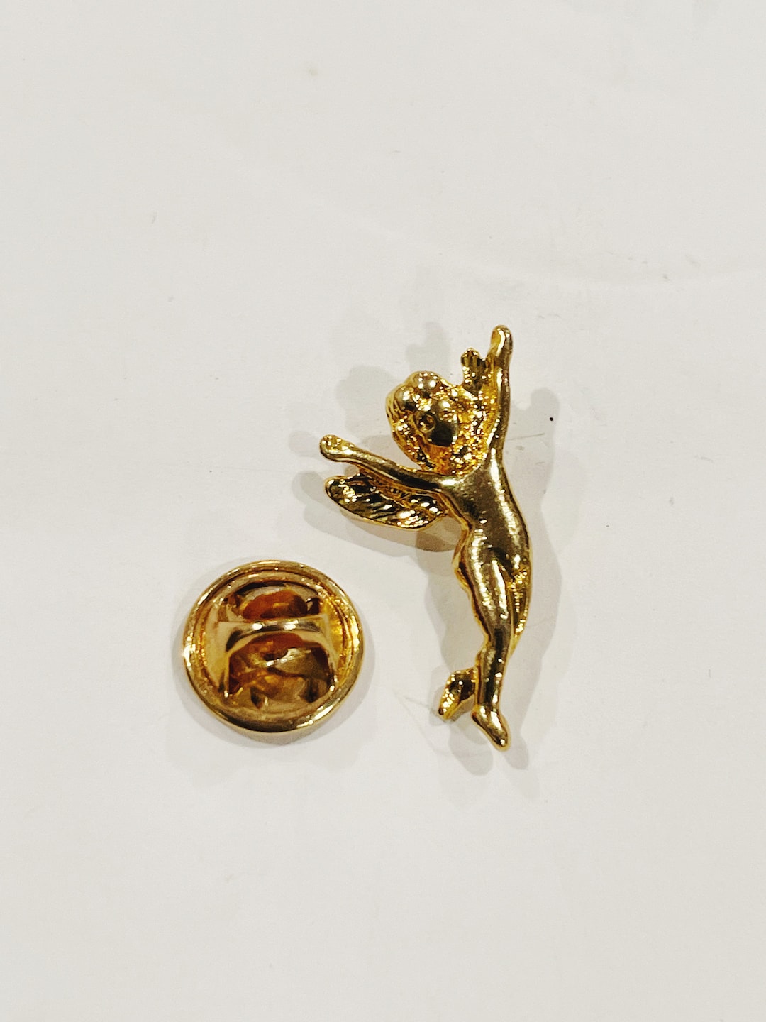 Vintage Angel Pin Small Lapel Pin Gold Tone Guardian Angel Pin Pin Back ...