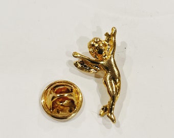 Vintage Angel Pin Small Lapel Pin  Gold Tone Guardian Angel Pin Pin Back Button Angel Lapel Hat Pin Small Pin