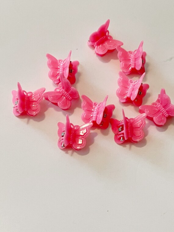 90s Style Light Neon Pink Butterfly Clips Mini Bu… - image 6